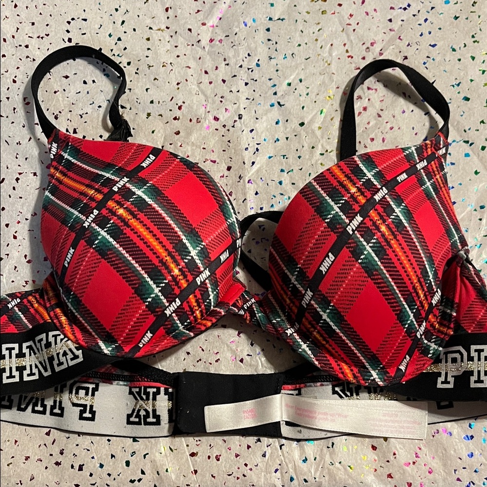 PINK Victoria's Secret Red and Black Plaid Bra